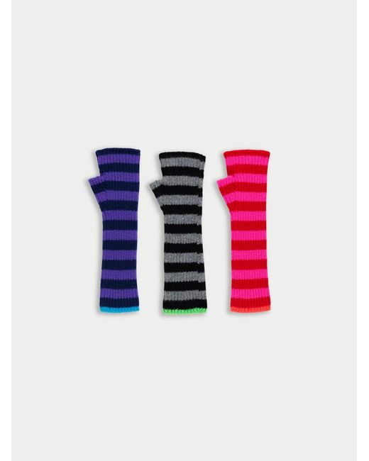 La Fetiche Blue Claude Ribbed Striped Mittens