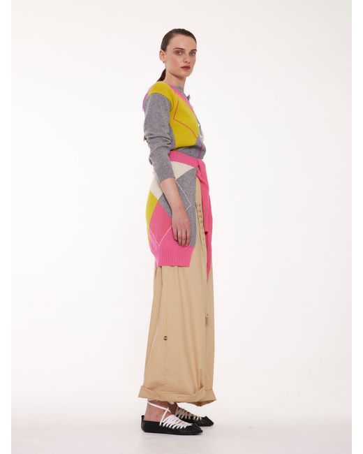 La Fetiche White Cynthia Crew Neck Argyle Cardigan