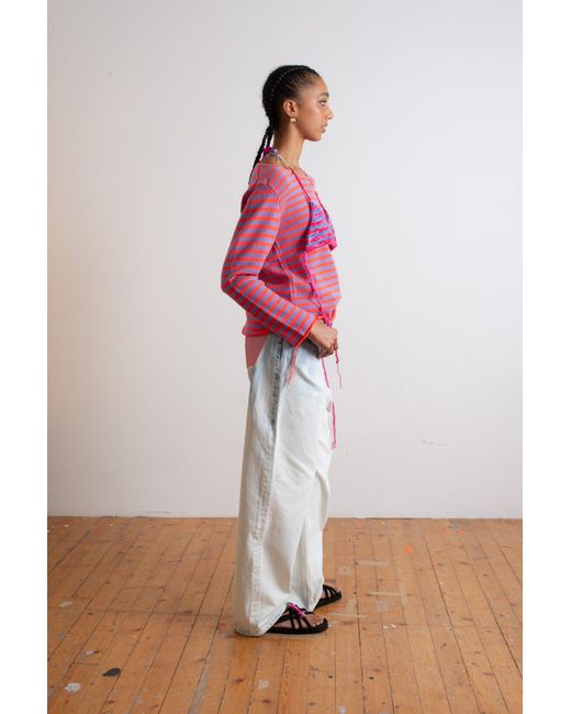 La Fetiche Pink Armi Lightweight Striped Crew Neck Sweater