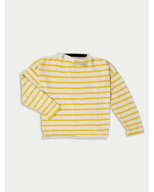 La Fetiche Yellow Patti Hand-Knitted Striped Guernsey Sweater With Colour Blocked Details And Ribbed Back Panel