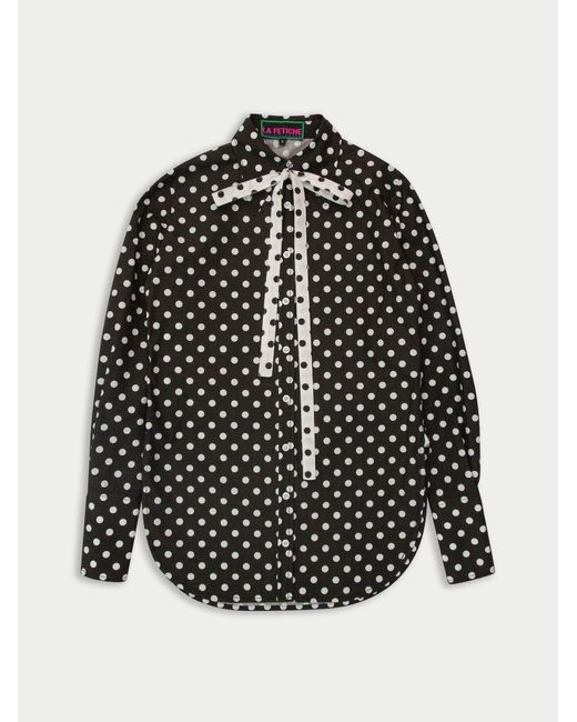 Women's Black Tasha Dots Poplin And Polka Dot Blouse
