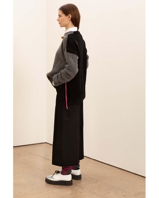 La Fetiche Gray Louise Handknitted Oversized Guernsey Sweater With Contrast Darning Details And Side Split