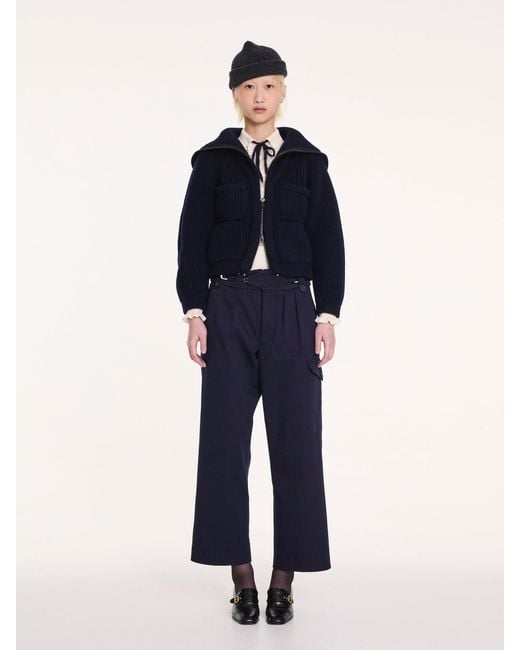 La Fetiche Blue Caxi Chunky Rib Knitted Jacket
