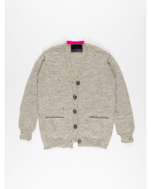 La Fetiche White Jojo Mistake Stitch Menswear Style Cardigan