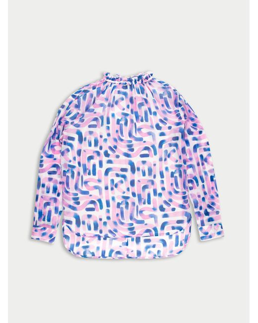 La Fetiche Blue Vivienne Lightweight Printed Cotton Voile Blouse