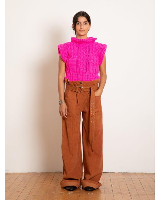 La Fetiche Pink Alma Chunky Hand Knitted Cable Sweater Vest