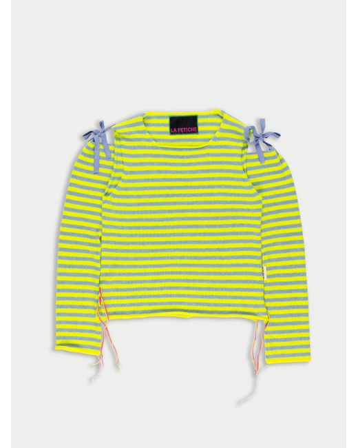 Women's Yellow Lightweight Striped Crew Neck Jumper