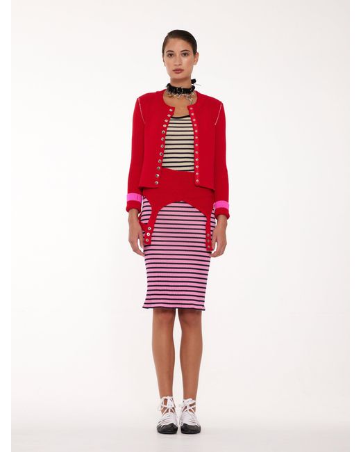 La Fetiche Red Rosemary Shrunken Fit Ribbed Cardigan