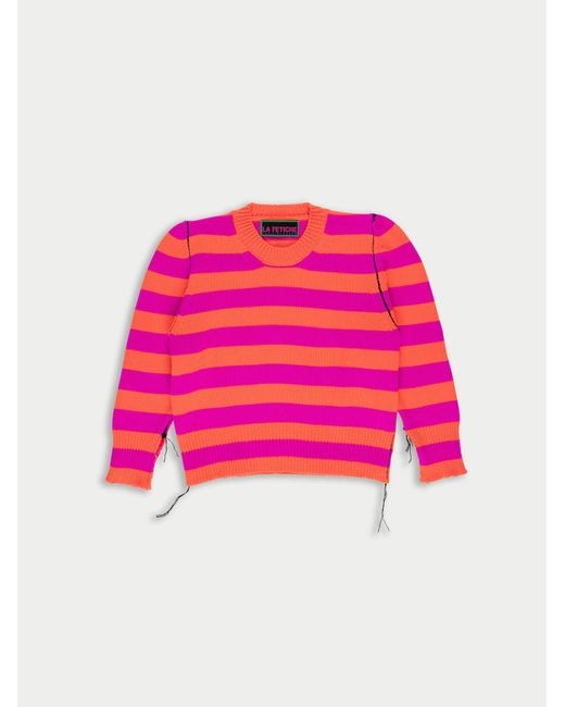 La Fetiche Pink Elsie Cropped Striped Sweater