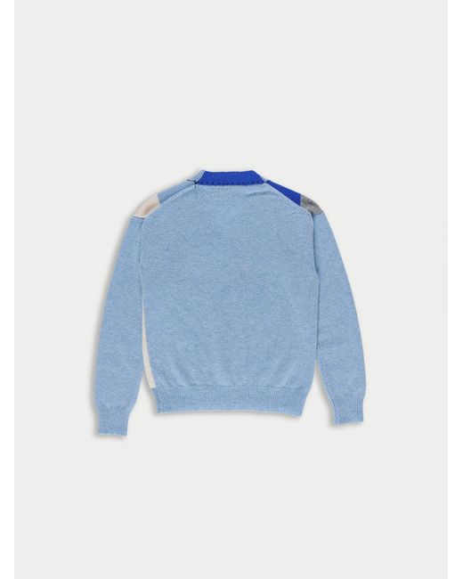 La Fetiche Blue Linda V-Neck Argyle Sweater