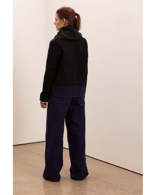La Fetiche Blue Bill Cotton Panama Work-Wear Jacket With Cotton Lining Patch Pockets And Contrast Stitching