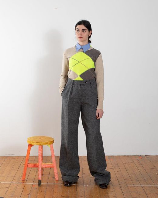 La Fetiche Yellow Plum Traditional 'Argyle' Intarsia Sweater