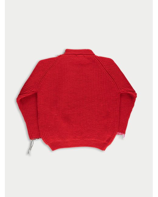 La Fetiche Red Bunny Oversized Fishermans Rib Sweater
