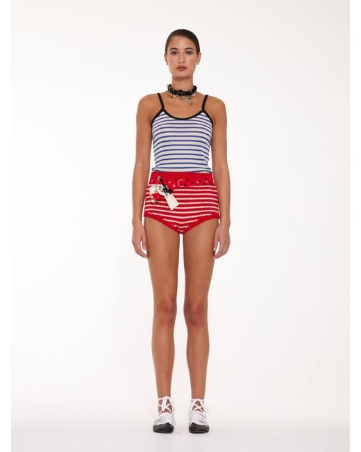 La Fetiche Blue Jade Striped Fine Weight Ribbed Cami Top