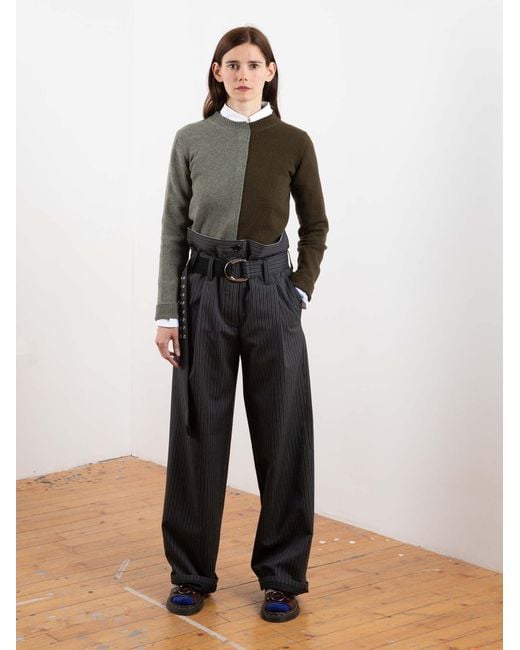 La Fetiche Green Cathy Hand Framed Patched Sweater With Neon Collar Detail