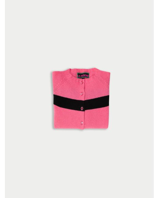 La Fetiche Pink Nancy Lambswool Cardigan With Placed Stripe