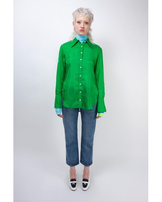 La Fetiche Green Tasha Lightweight Silk Shirt