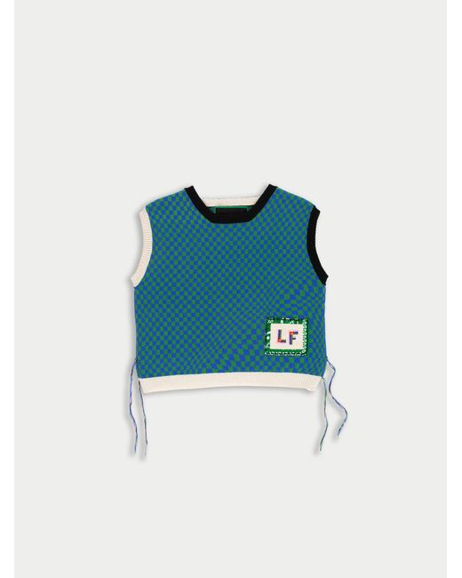 La Fetiche Blue Riley Optic Jacquard Sleeveless Sweater