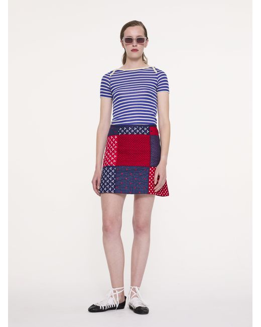 La Fetiche Red Lison Quilted Patchwork Mini Skirt