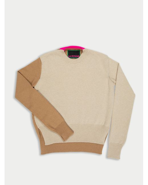La Fetiche Natural Louis Hand Framed Patched Oversized Sweater With Neon Collar Detail