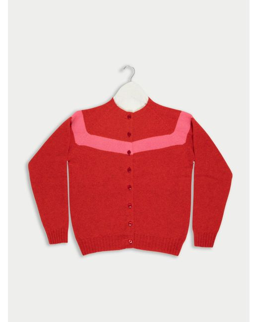 La Fetiche Red Nancy Lambswool Cardigan With Placed Stripe