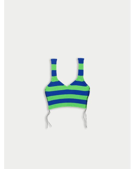 La Fetiche Blue Josephine Striped Knitted Bralette Top