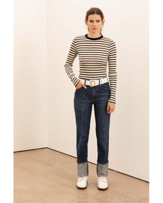 La Fetiche White Jackie Raye Striped Fine Weight Ribbed Top