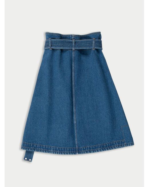 La Fetiche Blue Bonnie Washed Denim Skirt With Utility Belt And Ochre Topstitching