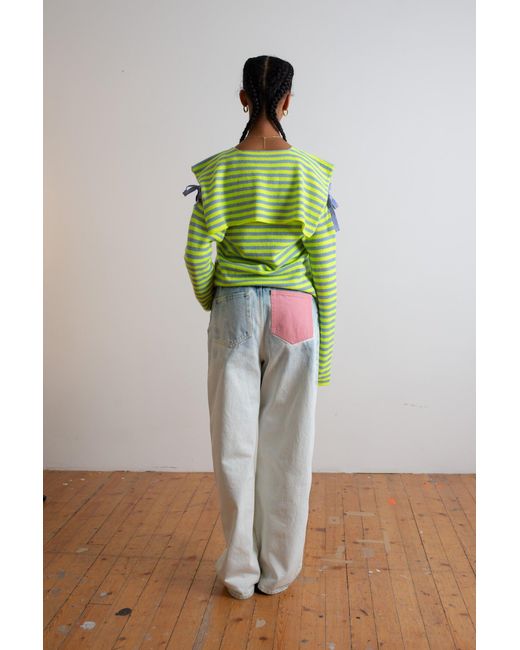 La Fetiche Yellow Lightweight Striped Crew Neck Sweater