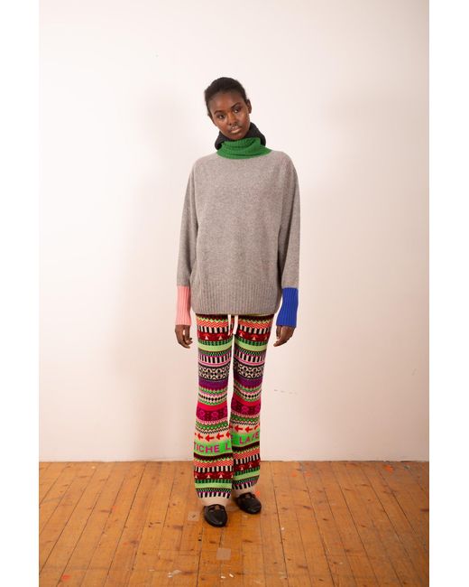 La Fetiche Multicolor Sky Logo Fairisle Knit Flared Trousers