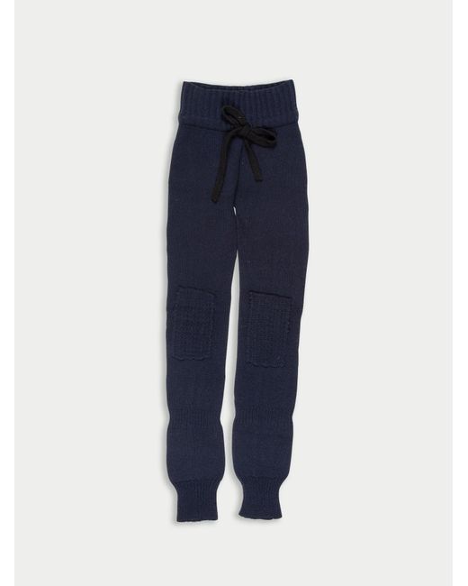 La Fetiche Blue Vita Hand Knitted Seam-Free Fisherman's Leggings With Cable Stitch Knee Patches