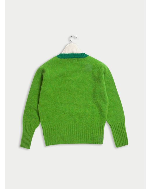 La Fetiche Green Viva Traditional Brushed Crew Neck Seamfree Sweater With Bright Contrast Neck Trim