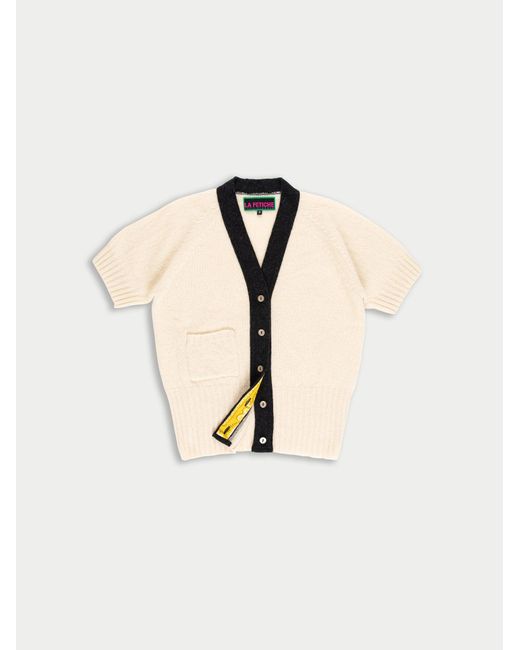 La Fetiche Natural Lux Contrast V-Neck Cardigan