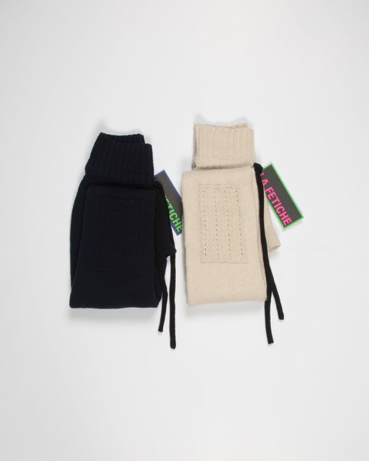 La Fetiche Natural Vita Hand Knitted Seam-Free Fisherman's Leggings With Cable Stitch Knee Patches