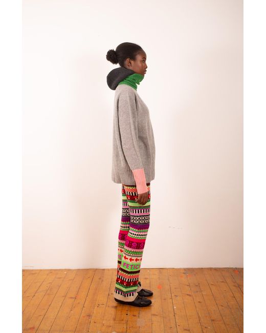 La Fetiche Multicolor Sky Logo Fairisle Knit Flared Trousers