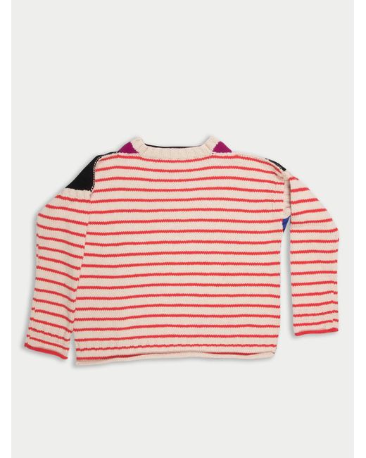 Women's Pink Paloma Hand Knitted Oversized Striped Guernsey Jumper With Colour Blocked Details And Traditional Guernsey Details