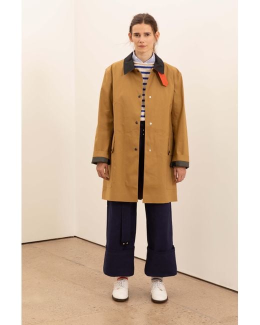 La Fetiche Natural Yoko Traditional Waterproof Cotton Rubber Bonded 3„4 Length Trench Coat, Hand Finished Glued Seams