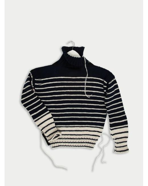 La Fetiche Blue Maurice Hand Knitted Roll Neck Striped Guernsey Sweater