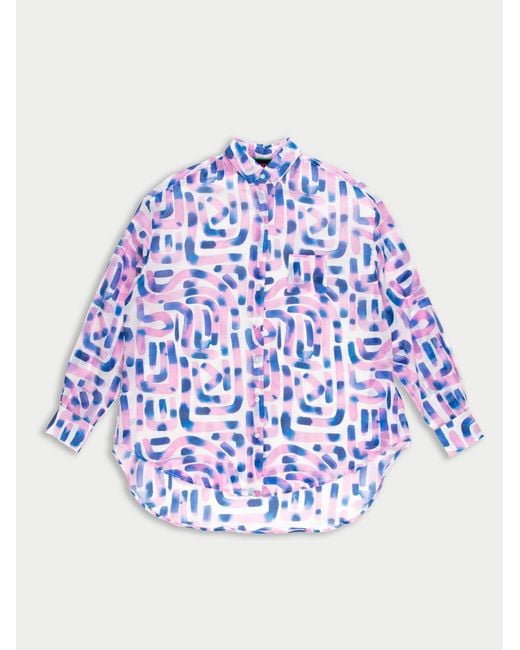 La Fetiche Blue Hamnett Printed Lightweight Cotton Voile Style Shirt