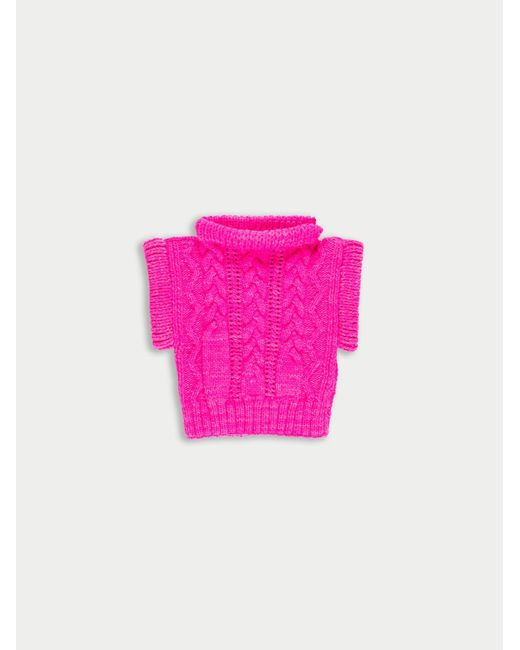 Women's Pink Alma Chunky Hand Knitted Cable Jumper Vest
