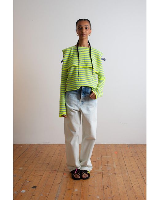 La Fetiche Yellow Lightweight Striped Crew Neck Sweater