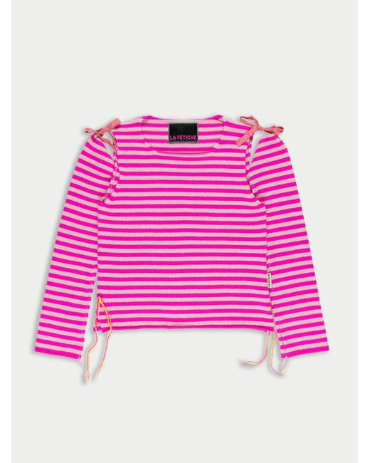 La Fetiche Pink Lightweight Striped Crew Neck Sweater