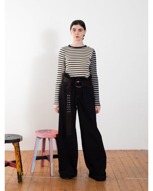 La Fetiche White Magoo Striped Fine Weight Ribbed Top