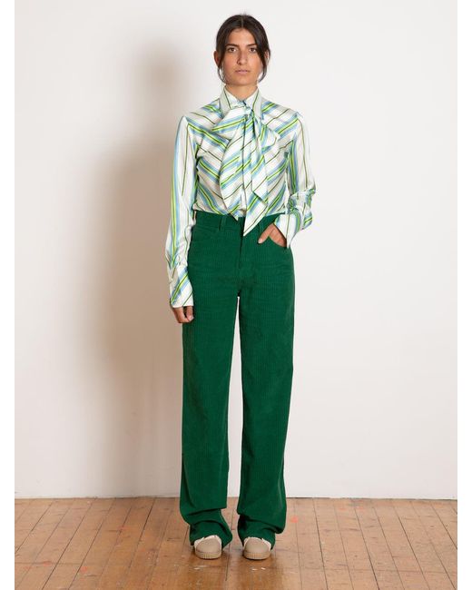 La Fetiche Green Tasha Lightweight Striped Blouse