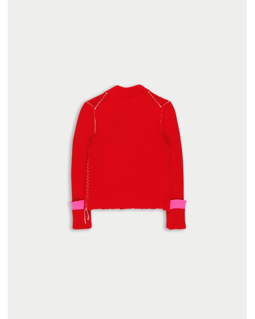 La Fetiche Red Rosemary Ribbed Cardigan