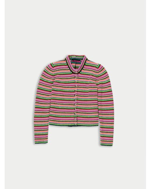 La Fetiche White Rosemary Stripe Shrunken Fit Multicolour Striped Cardigan