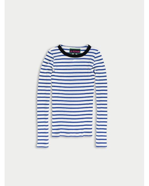 La Fetiche Blue Jackie Raye Fine Weight Ribbed Top