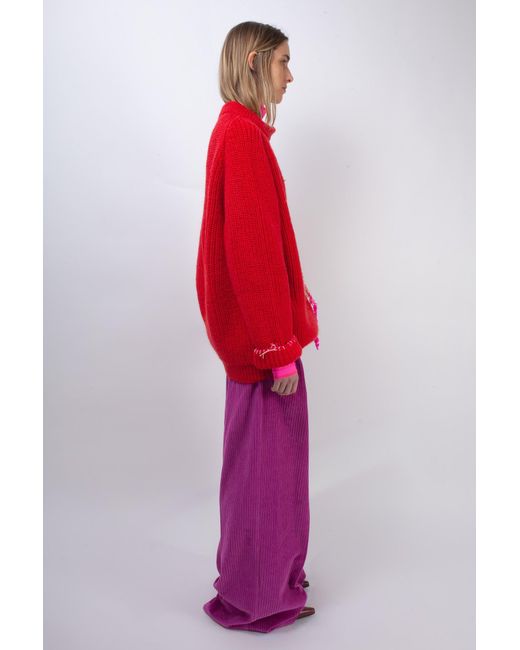 La Fetiche Red Bunny Oversized Fishermans Rib Sweater