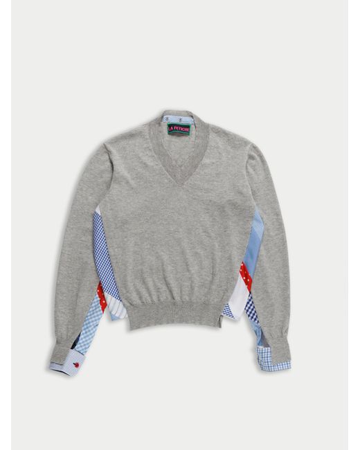 La Fetiche Gray Robbie Menswear V-Neck Sweater