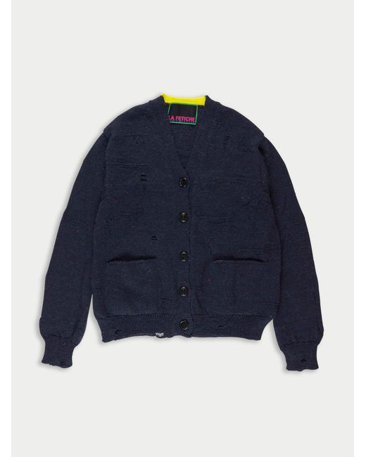 La Fetiche Blue Jojo Mistake Stitch Menswear Style Cardigan